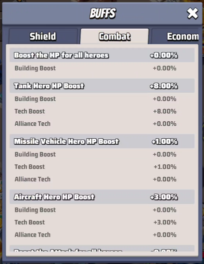 Headquarters Buffs: Combat
