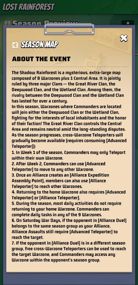 Season 6 Lost Rainforest - Day 1 - Season Map Rules